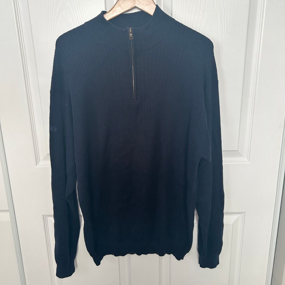 Cutter & Buck Ribbed 1/4 Zip Mock Neck Golf Sweater Blue Men's XL American Flag